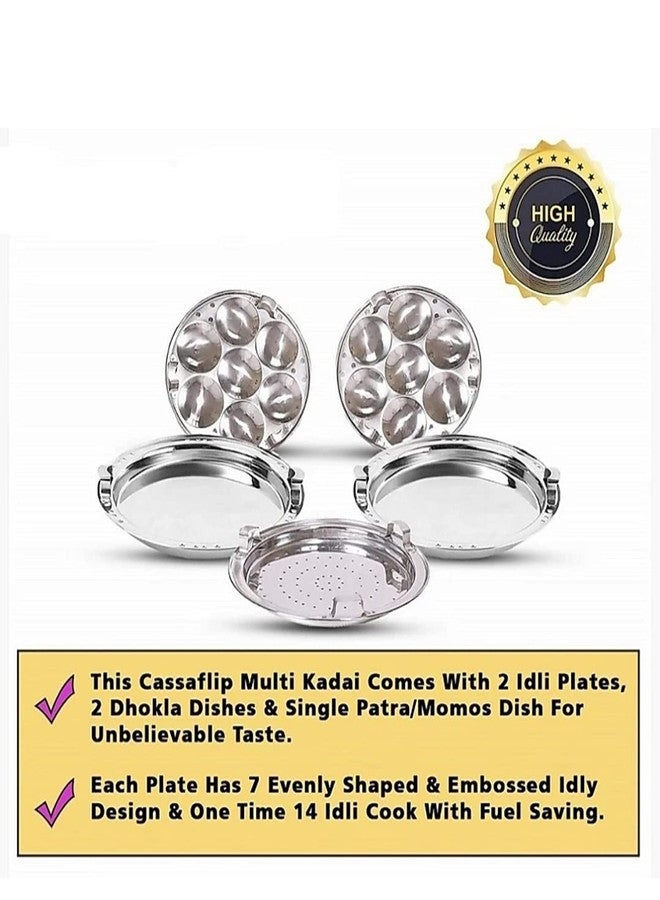 Silvester Stainless Steel Multi Kadai Idli cooker steamer with Copper Bottom All-in-One Big Size dhokla cooker | 5 Plate 2 Idli | 2 Dhokla | 1 Patra | Momo steamer | 3 in 1 | Idli maker steamer - Image 5
